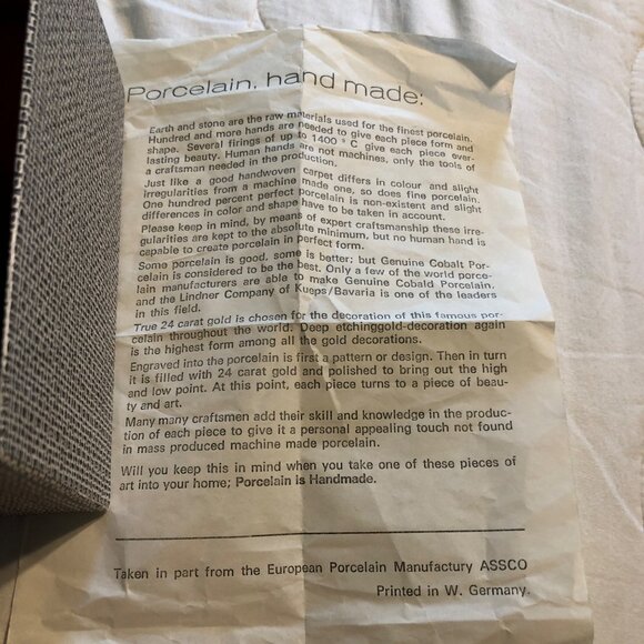 Lindner Kueps Cobalt Blue 24 Karat Gold Trim Handmade Porcelain Bell 1973 Bavari - Picture 3 of 3